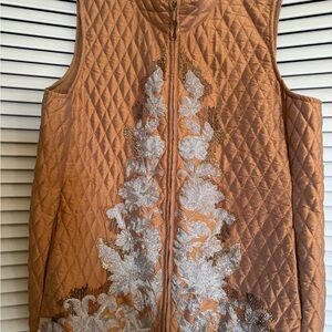 Chico's Brown Quilted Vest with Silver Embroidery